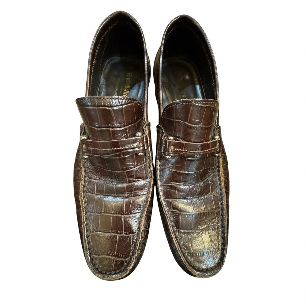 Russell And Brinkley Croc Embossed Brown‎ Leather Loafer Size 41 US 8-8.5
